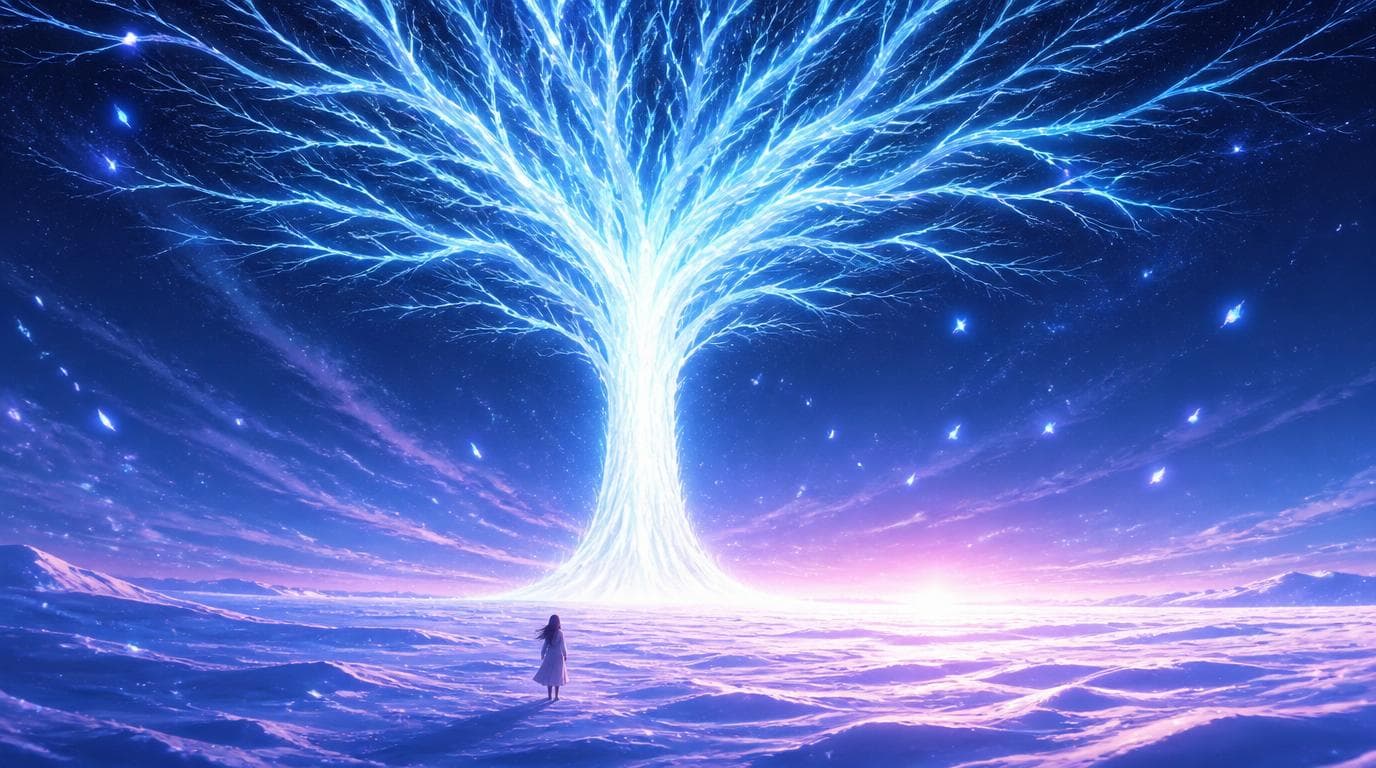 Abstract illustration of layered memory: a small bright window above a deeper field of stored fragments